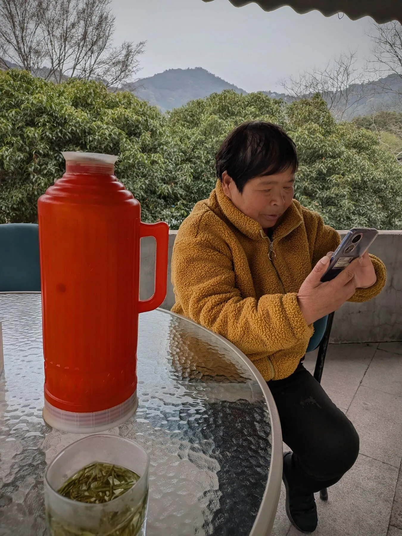 Drinking tea on the balcony