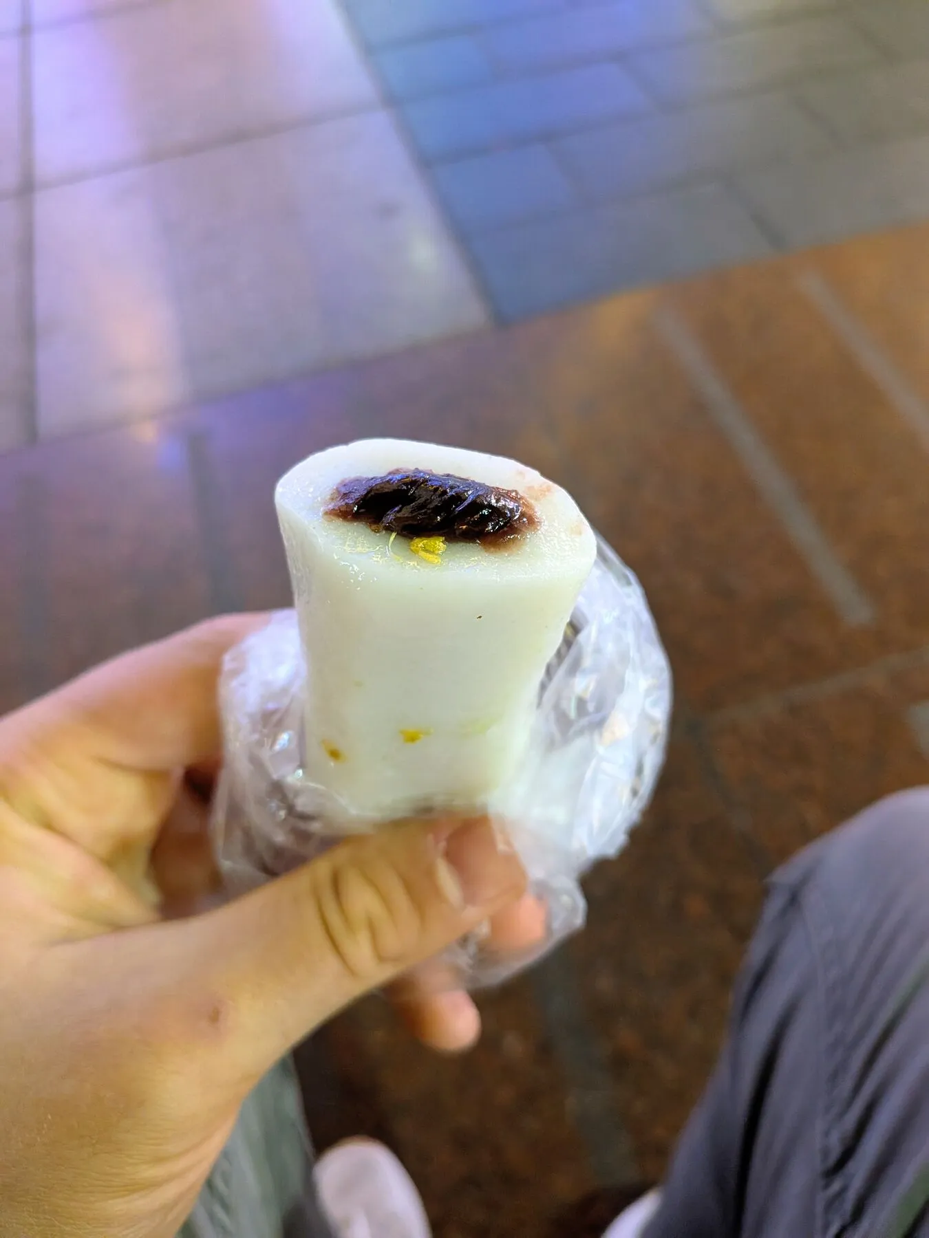 Stickier and again filled with some variation of bean paste
