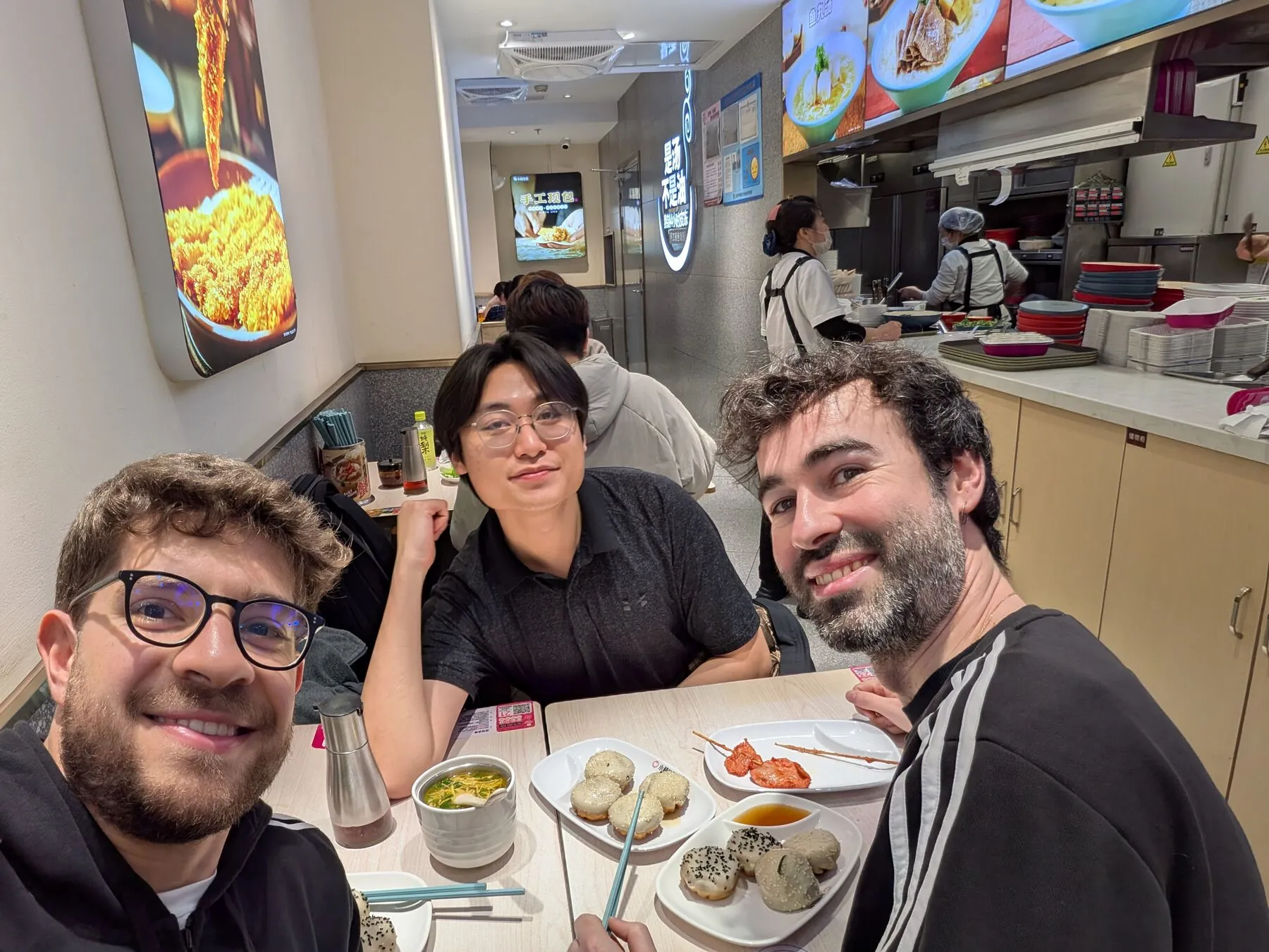 The three of us having dinner.